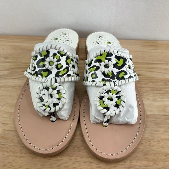Jack Rogers Jacks Flat Sandals- Neon Green Leopard- Size 8.5- NIB - Picture 2 of 5